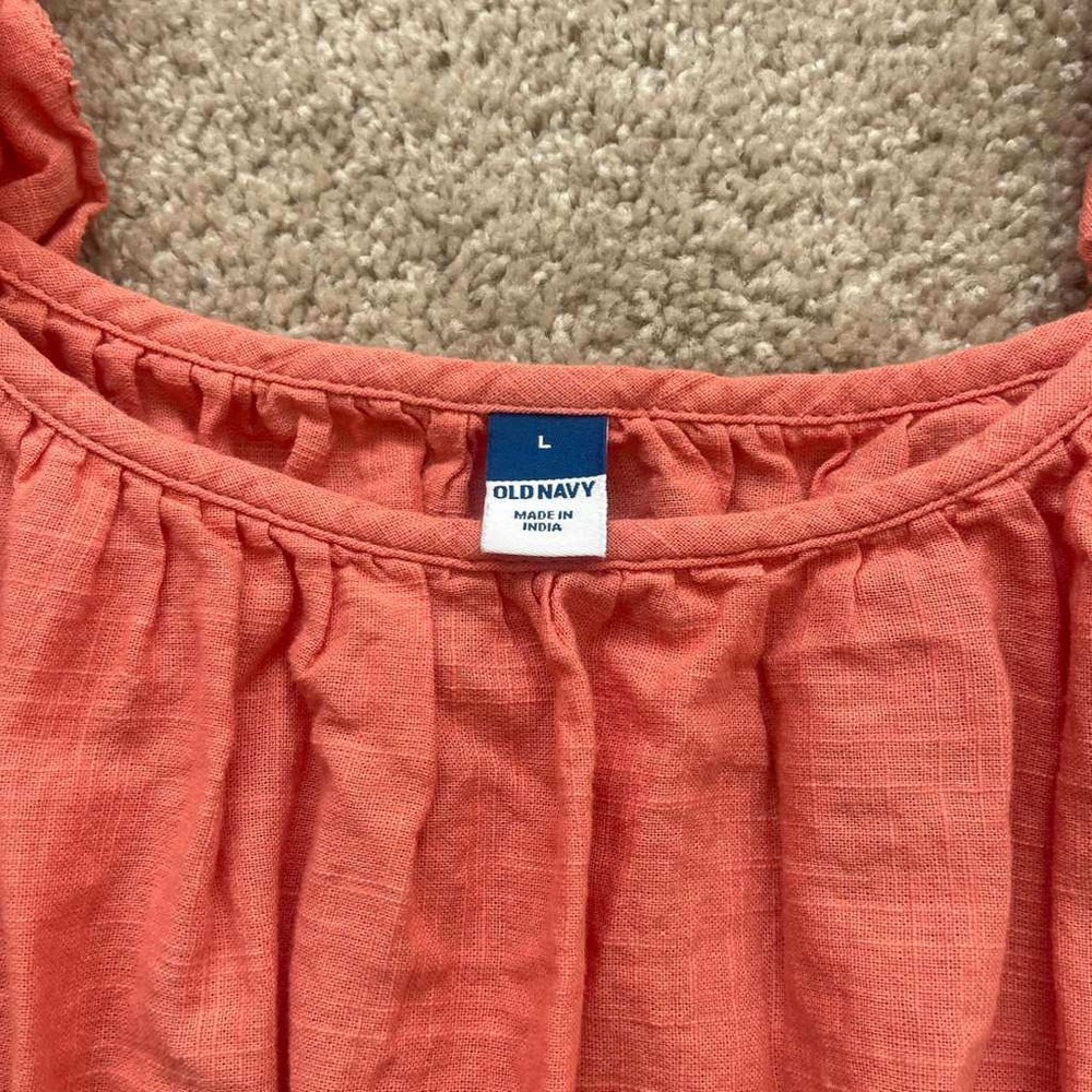 Old Navy Womens Coral Pink Eyelet Peplum Tank Top Ruffle Strap Smocked Large - Picture 3 of 6